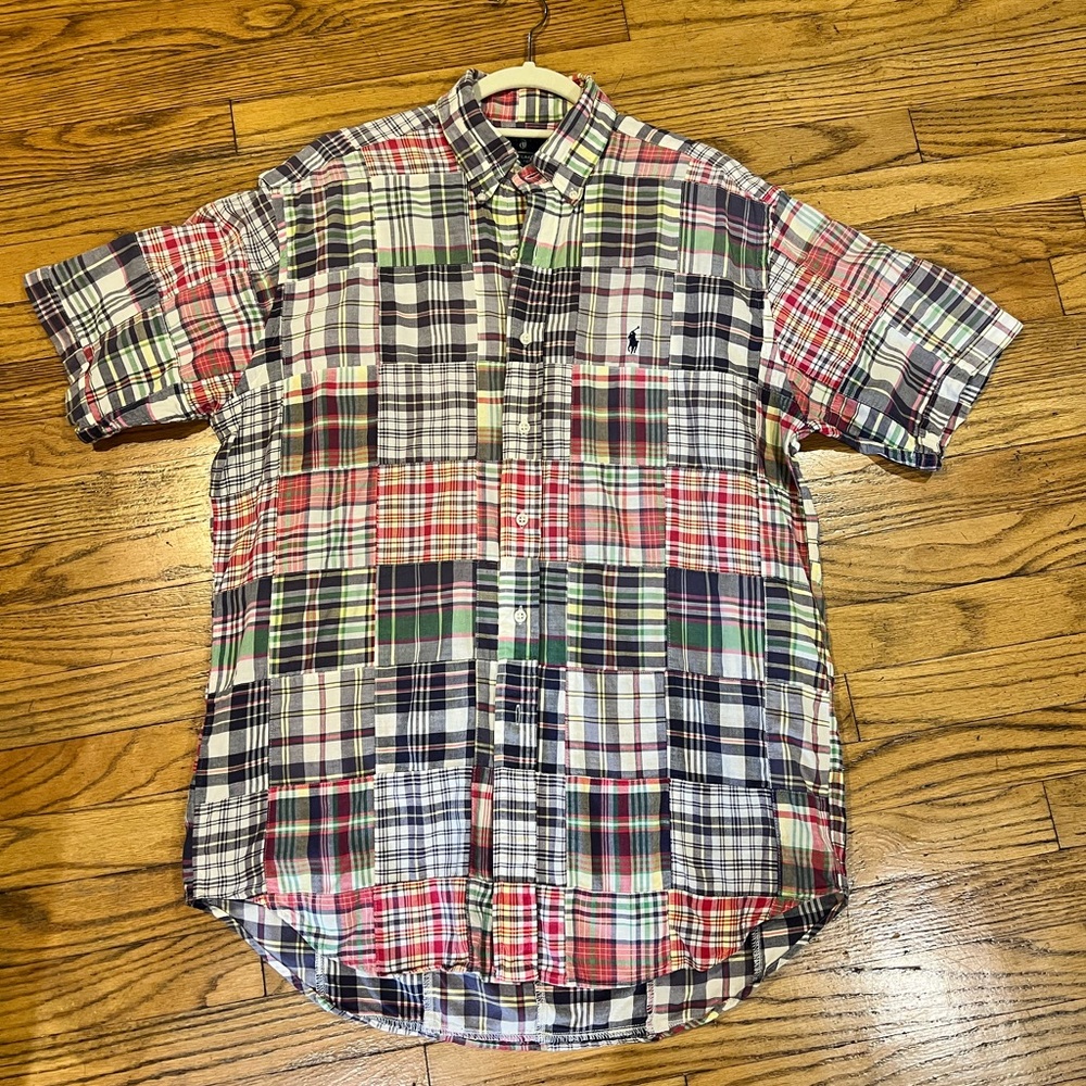 Ralph Lauren Blake Patchwork Madras Plaid Shirt Short Sleeve Button Down Medium